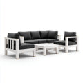 Salon de jardin 4 pièces blanc et anthracite en bois massif d'acacia avec coussins 3 places 2 fauteuils table basse rectangulaire