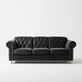 Canapé 3 places noir capitonné en similicuir PVC 210 x 88 x 86 cm