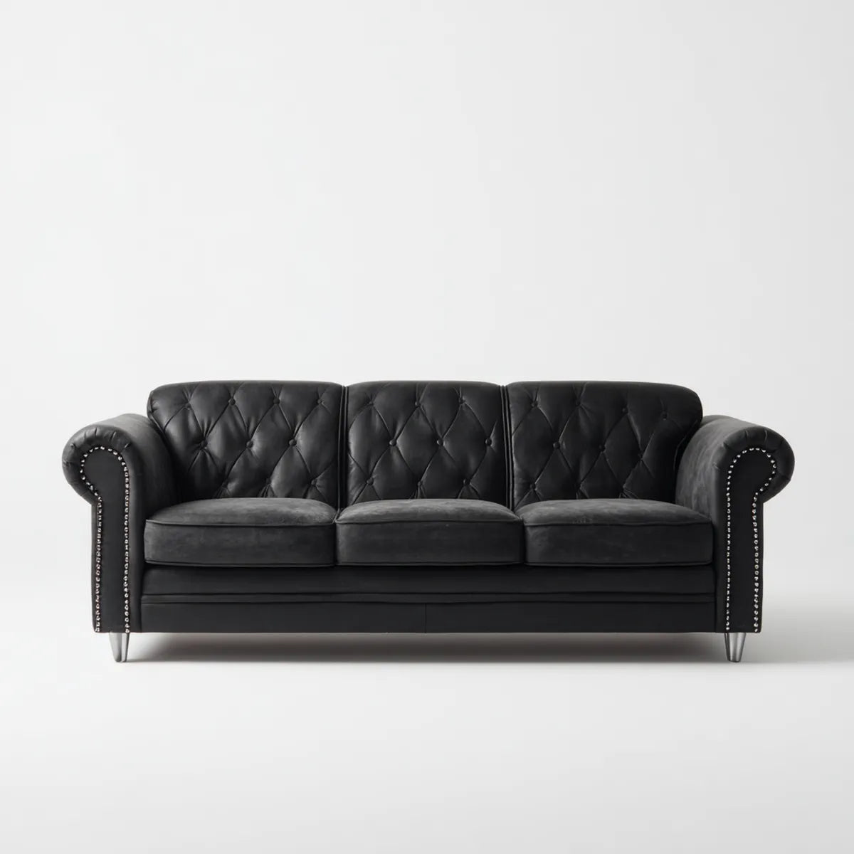 Canapé 3 places noir capitonné en similicuir PVC 210 x 88 x 86 cm