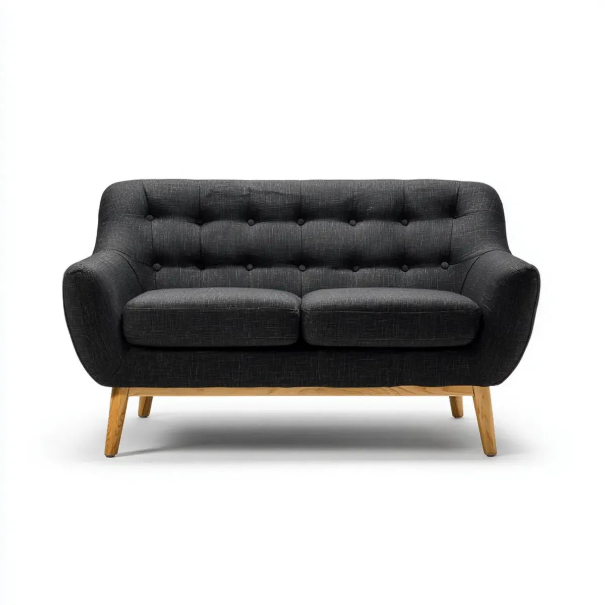 Canapé 2 places noir en polyester avec pieds en bois massif 140 x 78 x 86 cm
