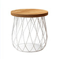 Table d'appoint ronde chêne clair et blanc Ø 40 x H 45 cm plateau MDF plaqué chêne acier thermolaqué