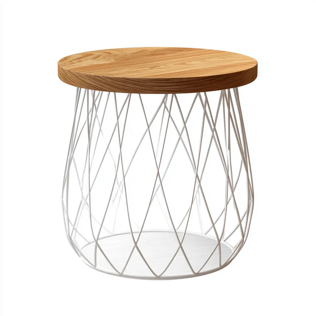 Table d'appoint ronde chêne clair et blanc Ø 40 x H 45 cm plateau MDF plaqué chêne acier thermolaqué