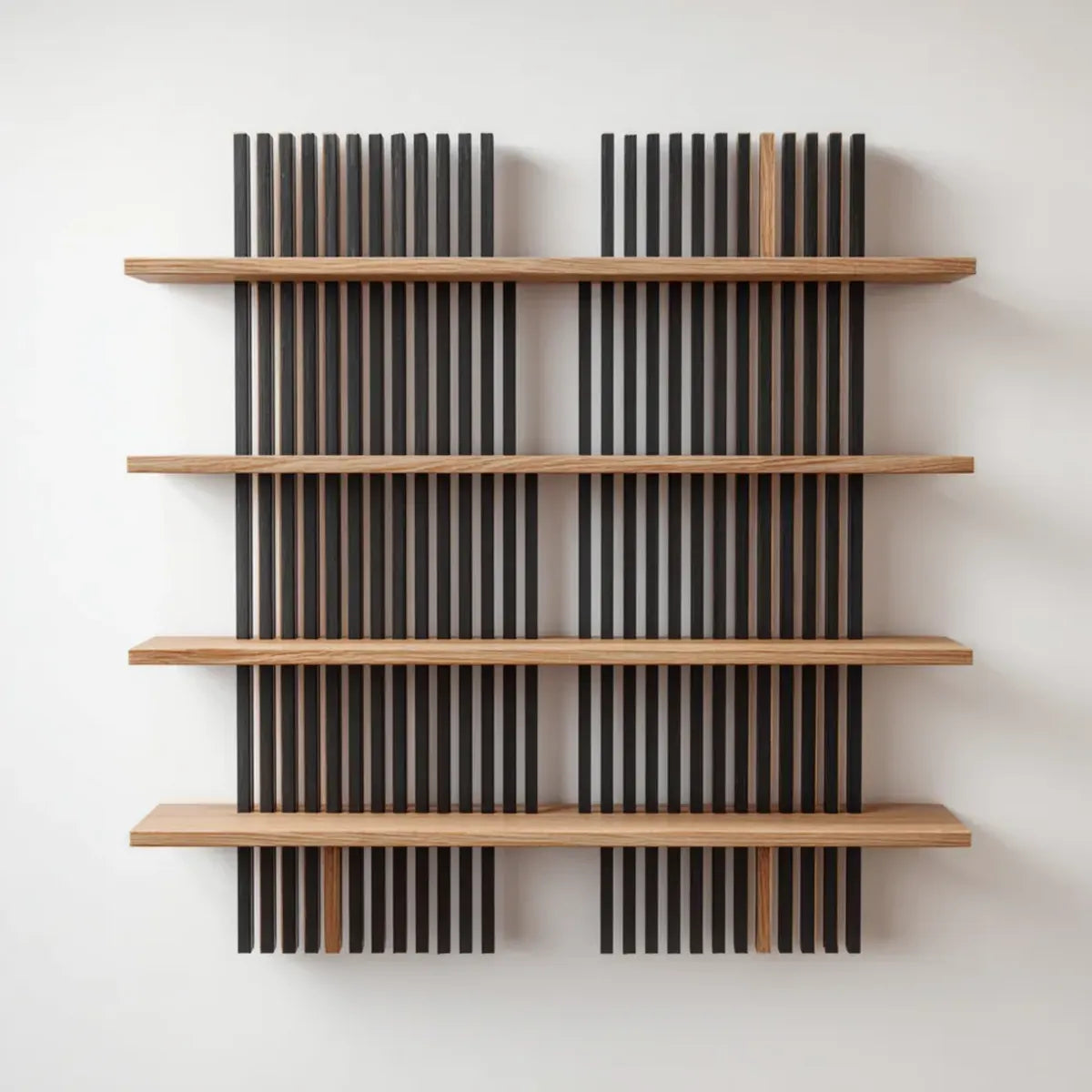 Étagère murale bibliothèque noir et chêne 120 x 25 x 120 cm en MDF plaqué et acier rectangulaire