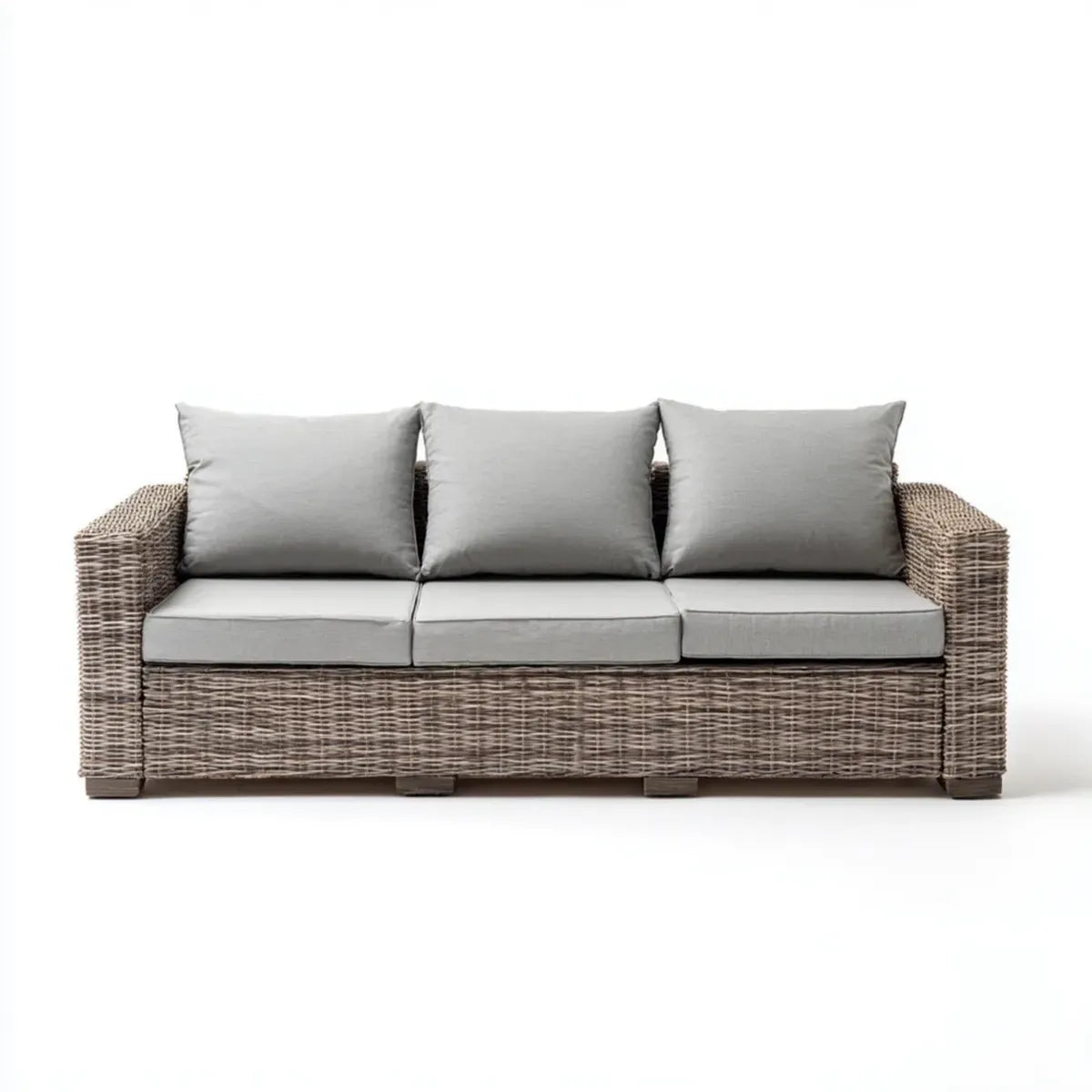 Canapé de jardin 3 places droit gris en rotin PE et acier 220 x 90 x 78 cm