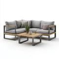 Salon de jardin d'angle 5 places gris avec table basse en acier et acacia 240 x 240 cm