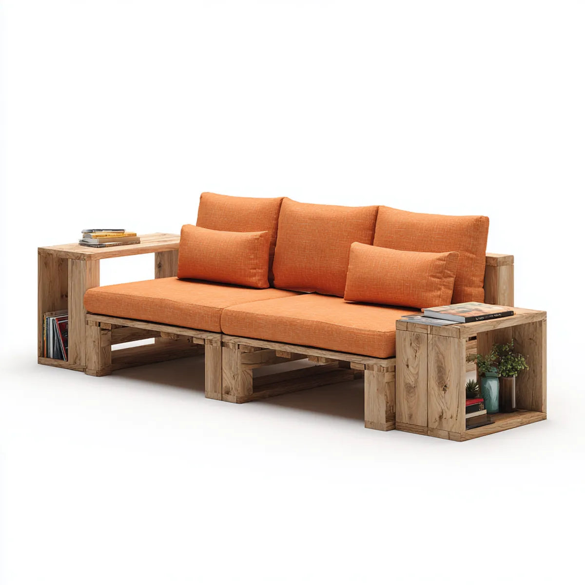 Canapé de jardin 3 places orange en bois de pin massif droit 240 x 70 x 75 cm