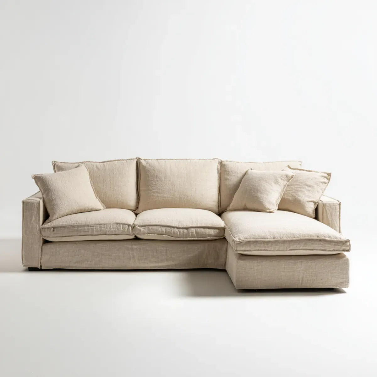 Canapé d'angle 3 places avec méridienne droite beige 260 x 165 x 85 cm en polyester forme L