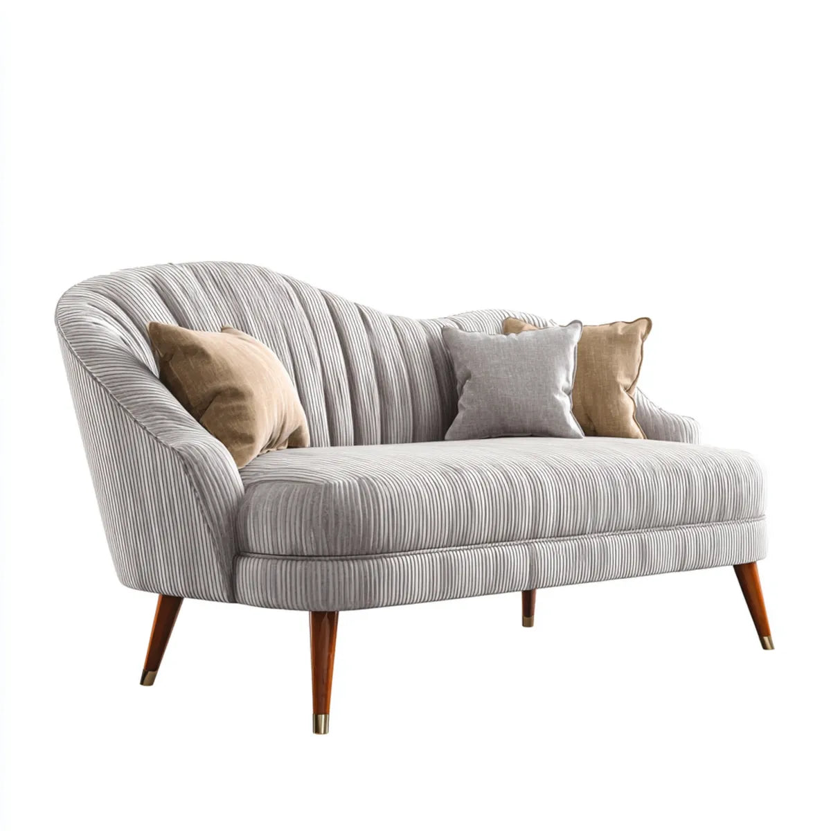 Canapé 2 places gris rayé en polyester avec pieds en bois massif 168 x 88 x 84 cm