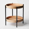 Table d'appoint ronde à 2 niveaux chêne naturel et noir Ø 45 cm hauteur 55 cm en MDF plaqué chêne et acier
