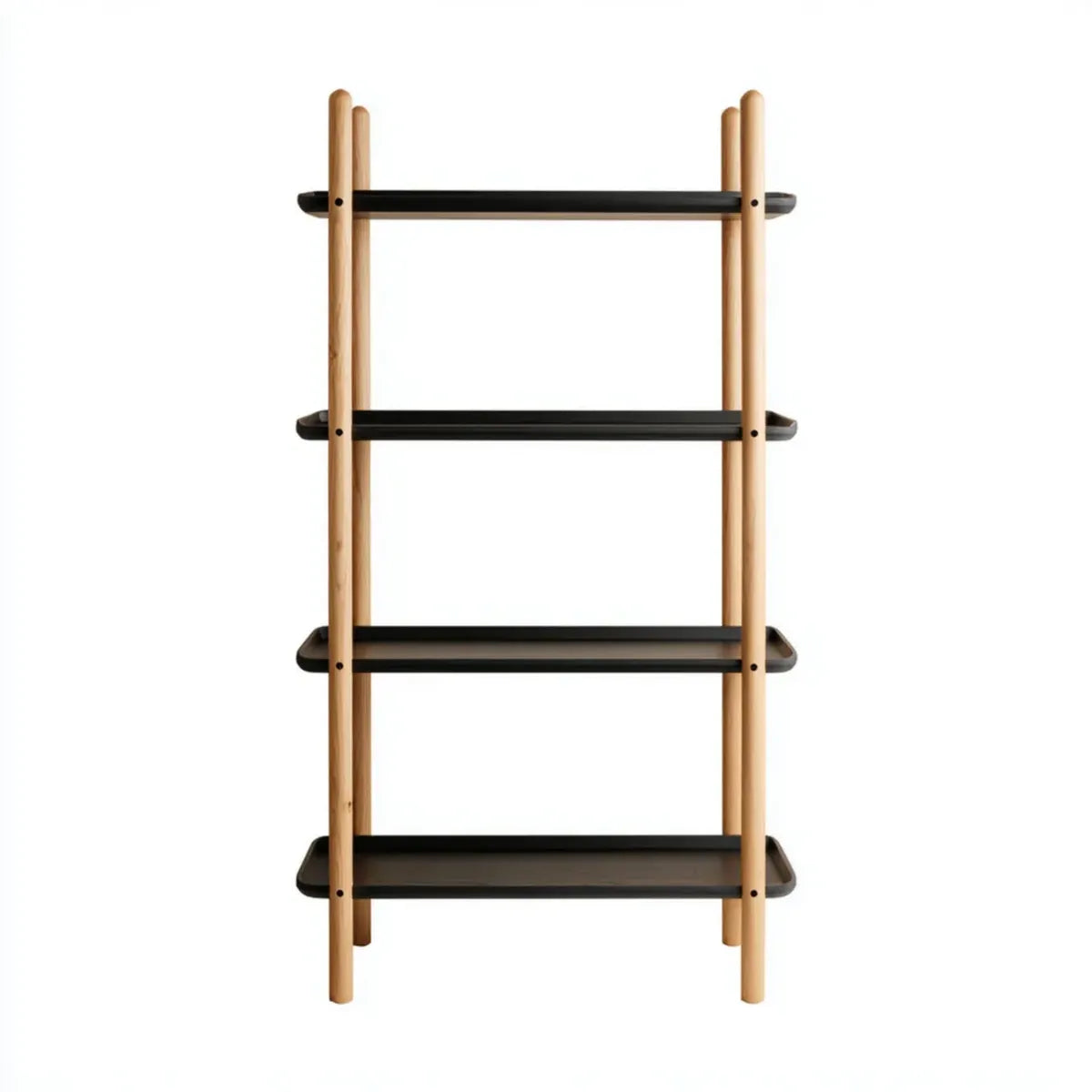 Étagère de rangement 4 niveaux noir et naturel en bambou massif et acier 70 x 35 x 150 cm