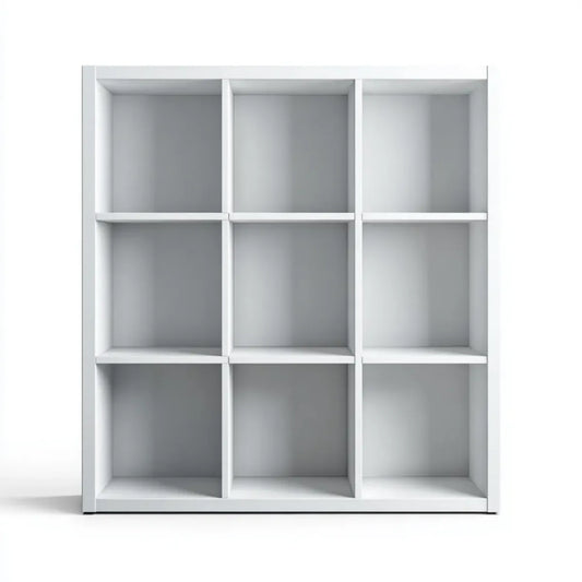 Bibliothèque 9 cases blanche en panneaux de particules mélaminés rectangulaire 90 x 30 x 90 cm